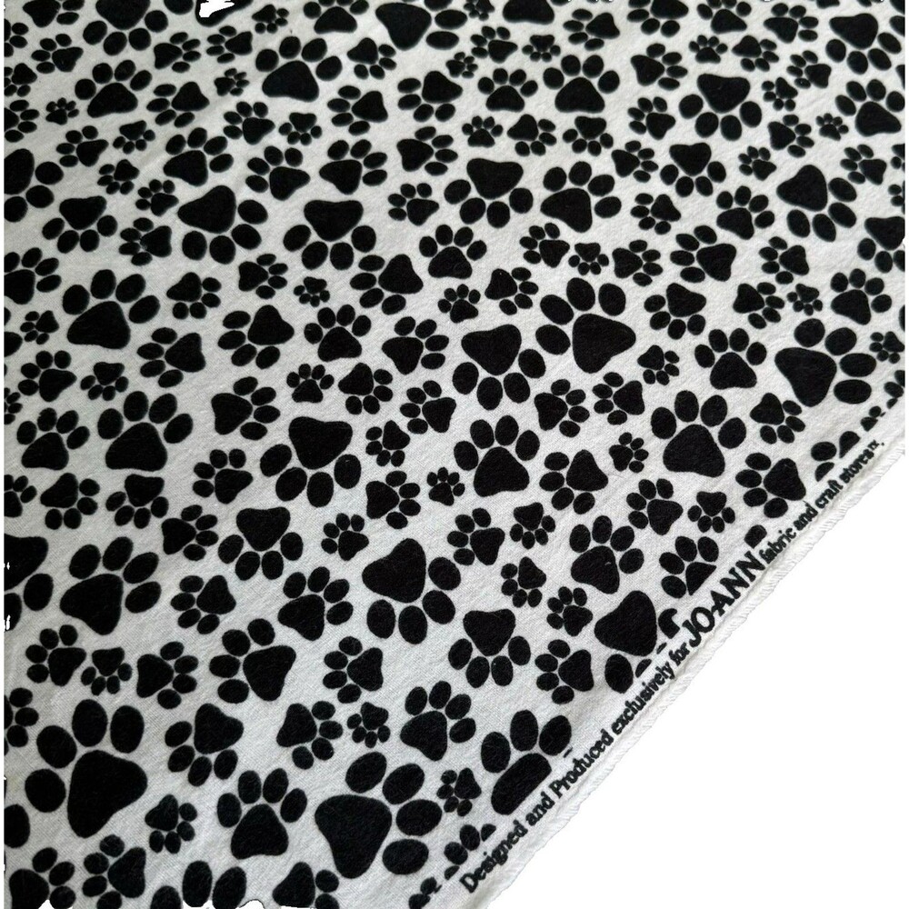 Flannel Fabric Paw Prints Black White Cotton Dog Cat Animal Sewing Quilting BTY